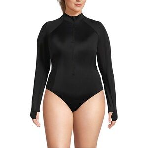 Land’s End Black Long Sleeve Women's Swimsuit Rash Guard plus size 24